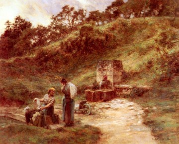 peasant life Painting - Pres De La Fontaine rural scenes peasant Leon Augustin Lhermitte
